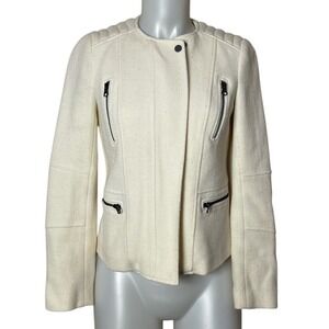 VINCE CREAM WOOL MOTO STYLE JACKET